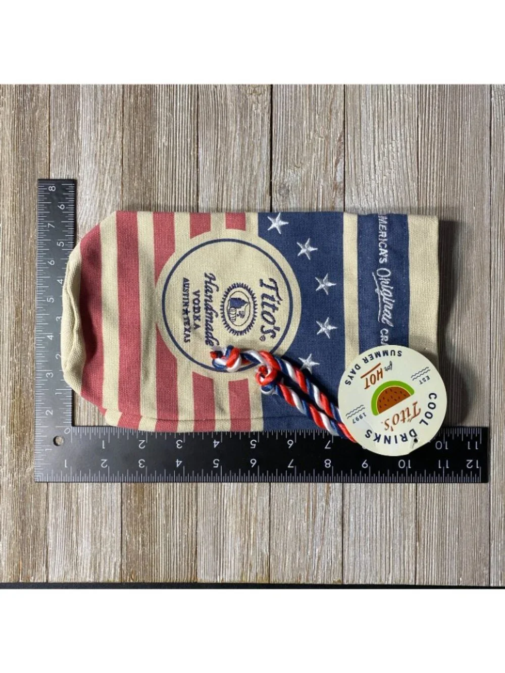 Tito's Handmade Vodka 750ml Bottle Drawstring Canvas Gift Bag Patriotic USA Flag